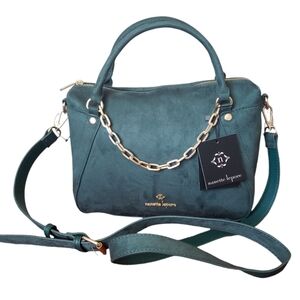 NWT Nanette lepore Clarisse Faux Suede Leather Green Nubuck Satchel Crossbody